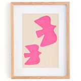 Painting on paper, neon pink birds, painting and illustration signed eawy
