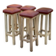 Square high bar stools in solid wood with burgundy leather 83cm