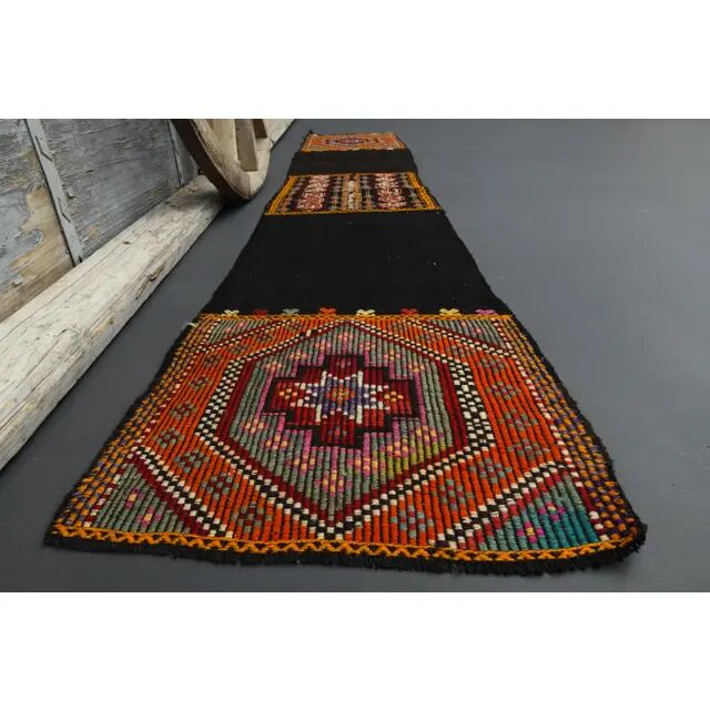 1970s Turkish Oushak Handmade Wool Cotton Brown Runner Rug 50x268