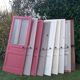 Series of 9 old communication doors, solid wood, both solid and glazed.
