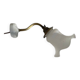 Antique brass and porcelain swan neck wall light.
