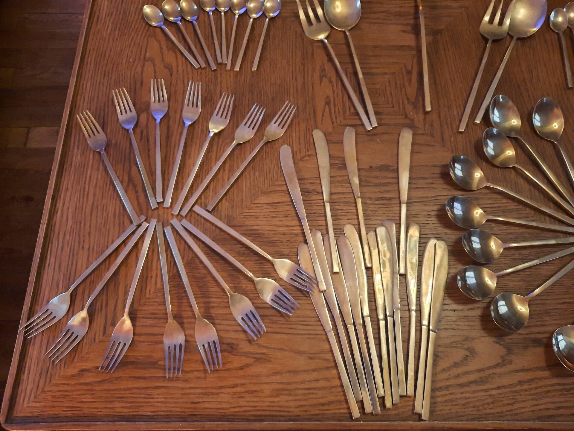 Large vintage cutlery set 65 pieces – 15 people – brass – 1960s