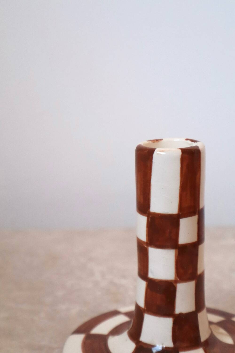 Handmade Brown Checkered Candlestick Holder