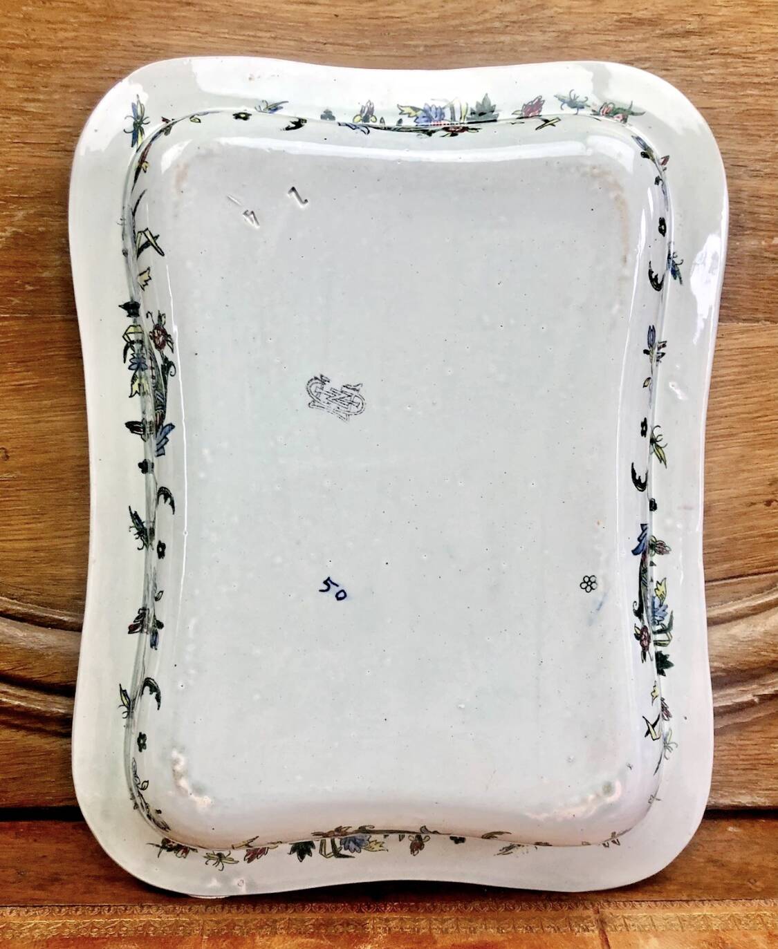 Ancien plat couvert faïence Gien modèle corne d’abondance XIX