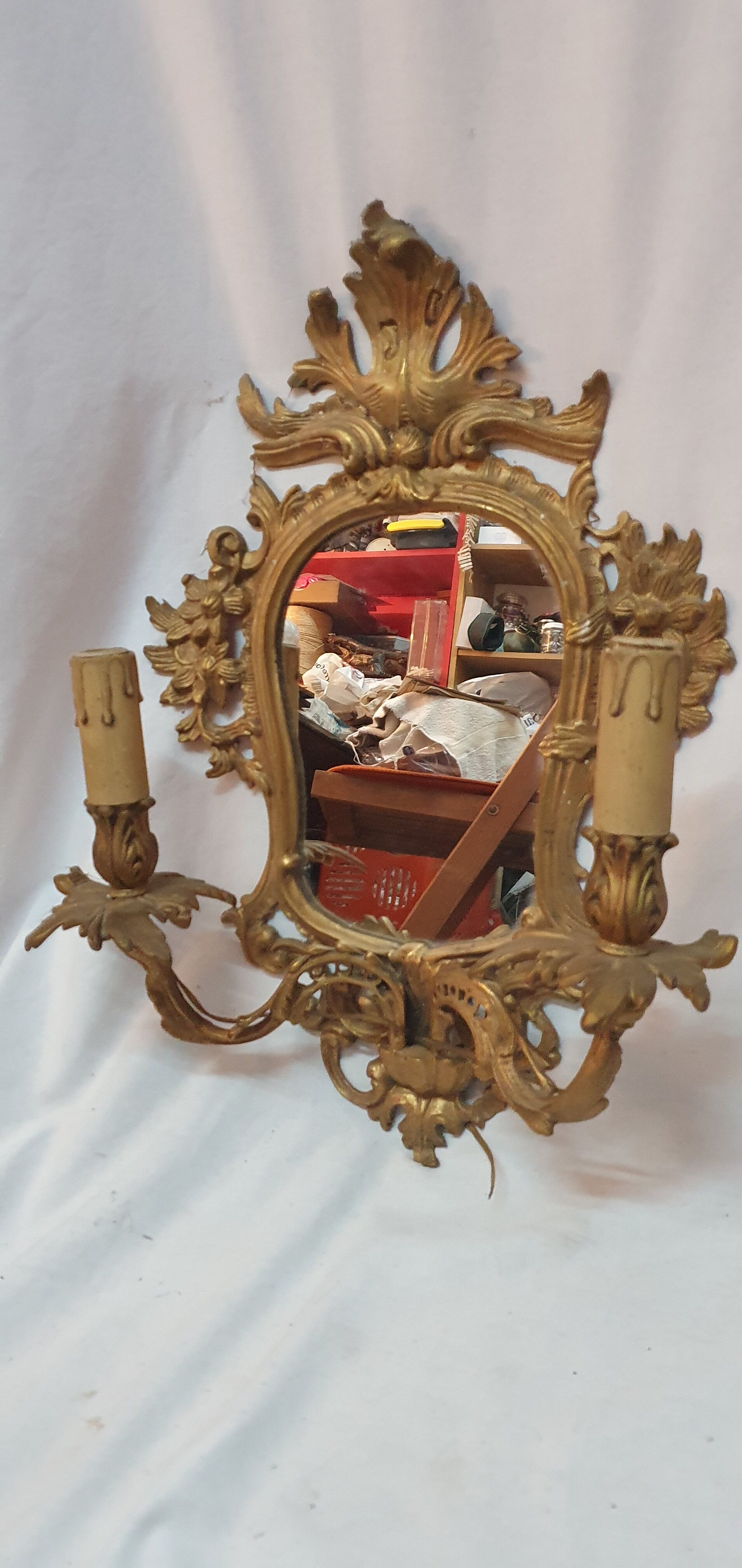Pair of mirrors, Louis XVl wall lamps in bronze