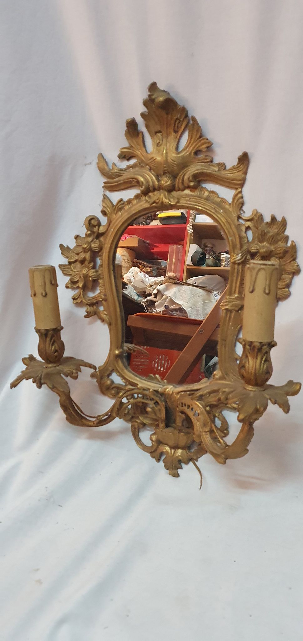 Pair of mirrors, Louis XVl wall lamps in bronze