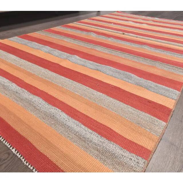 Vintage Turkish Handwoven Flatweave Wool Kilim Rug 116x220