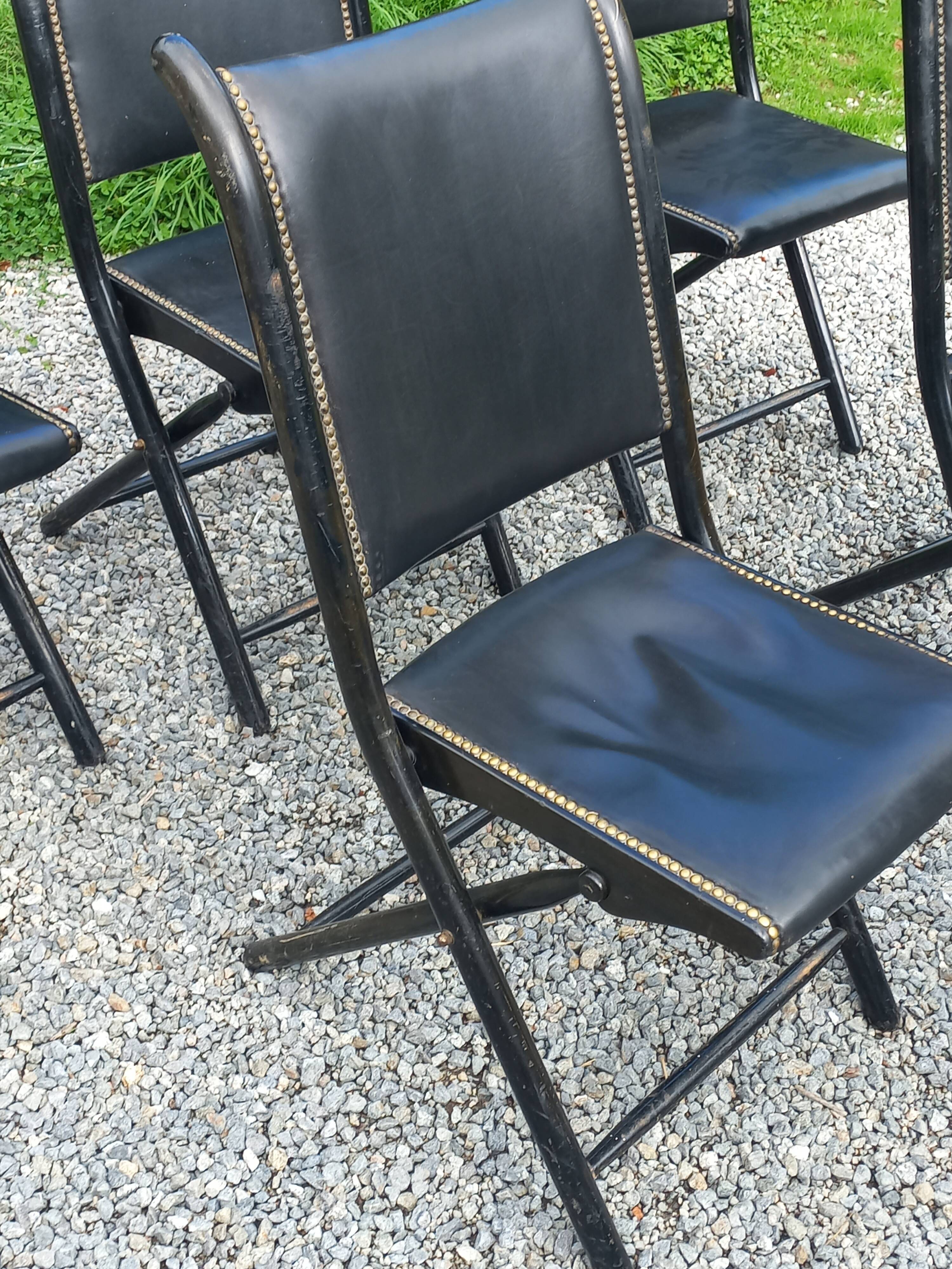 Set of 6 folding chairs, 70s design, 3 leather, 3 moleskin