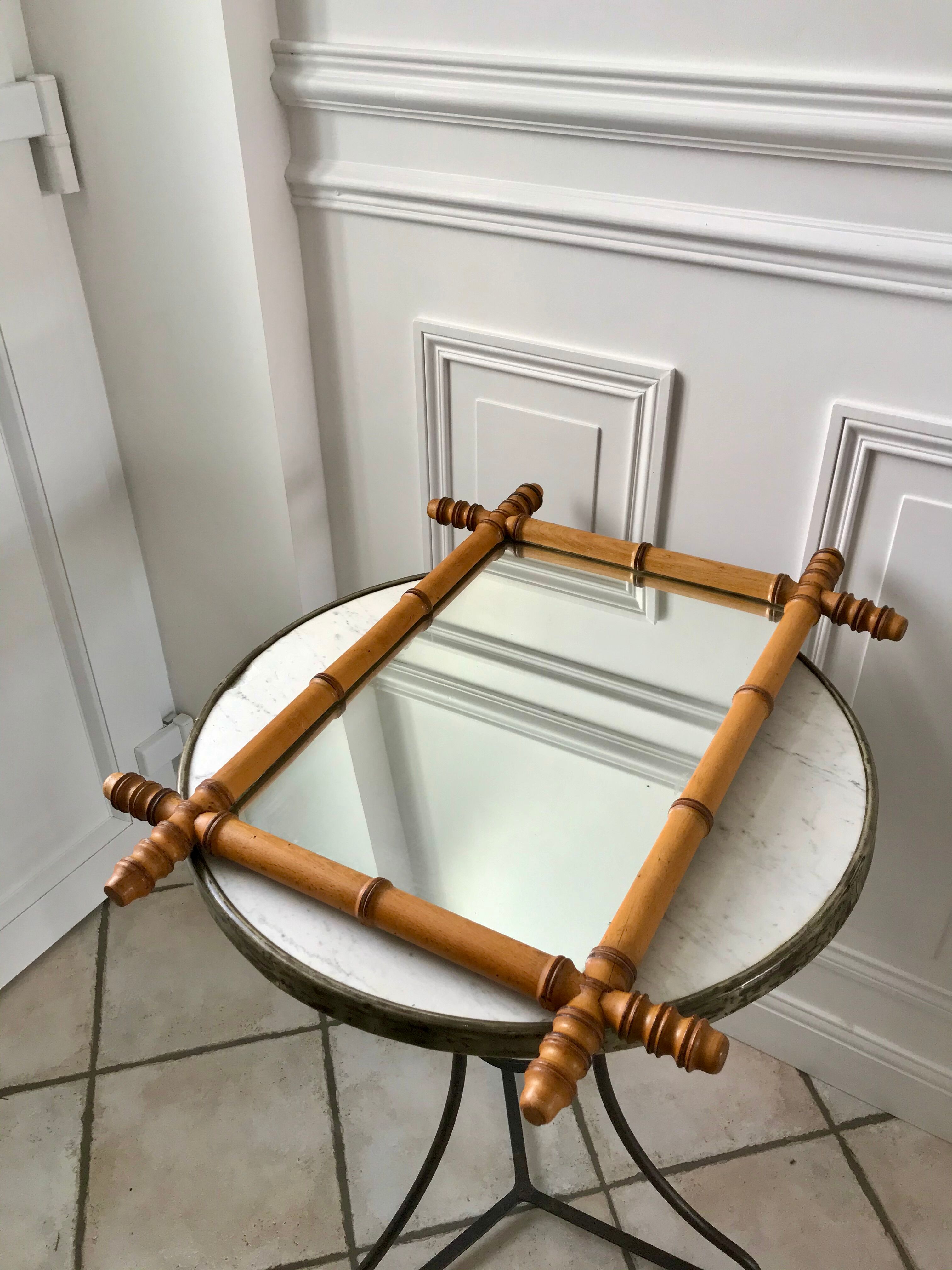 Barber mirror blond wood style bamboo 50s