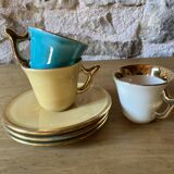 3 espresso cups and their saucers, Limoges porcelain, Magdalithe model, 1950s