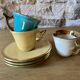 3 espresso cups and their saucers, Limoges porcelain, Magdalithe model, 1950s