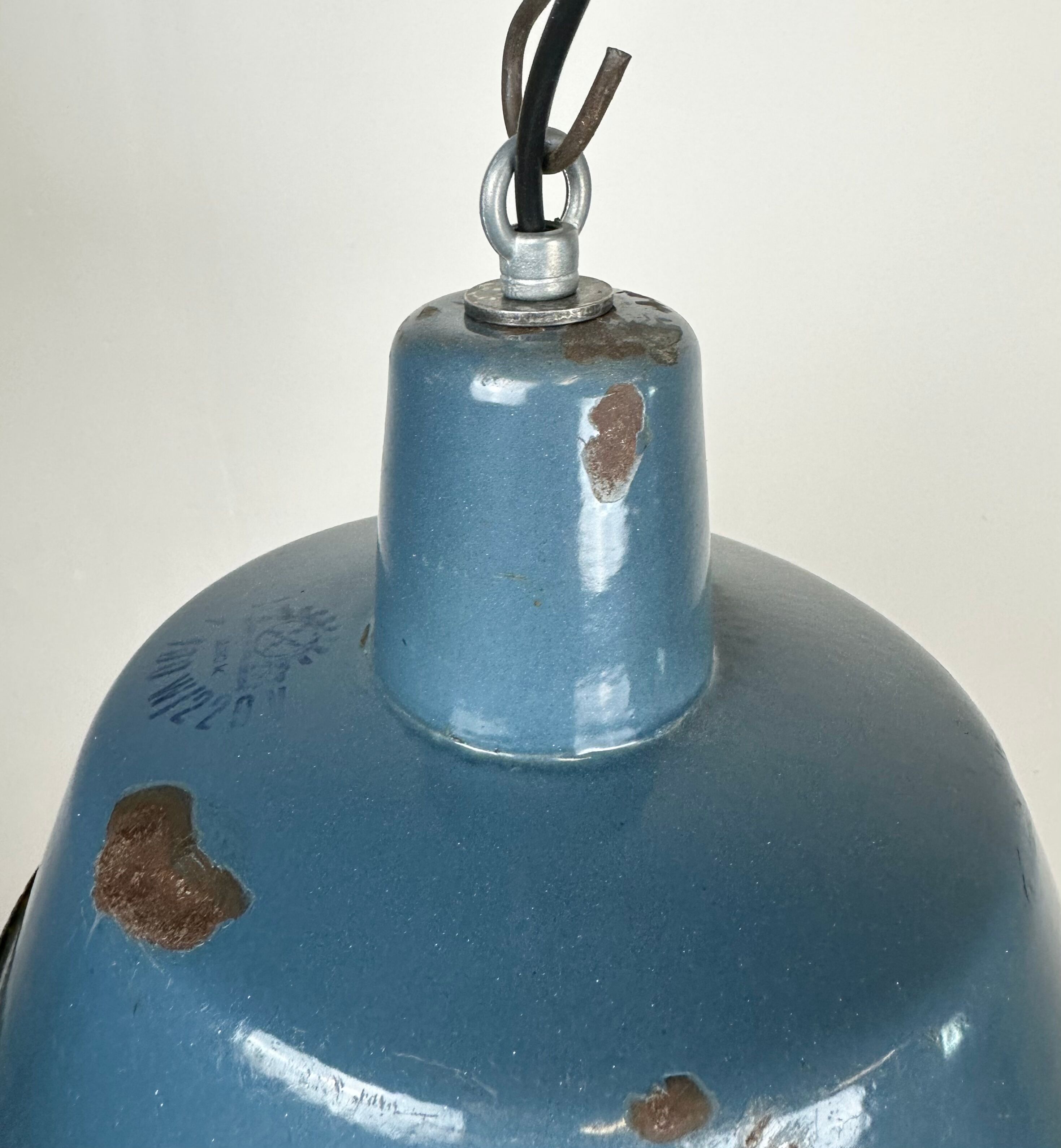 Small Industrial Blue Enamel Pendant Lamp, 1960s
