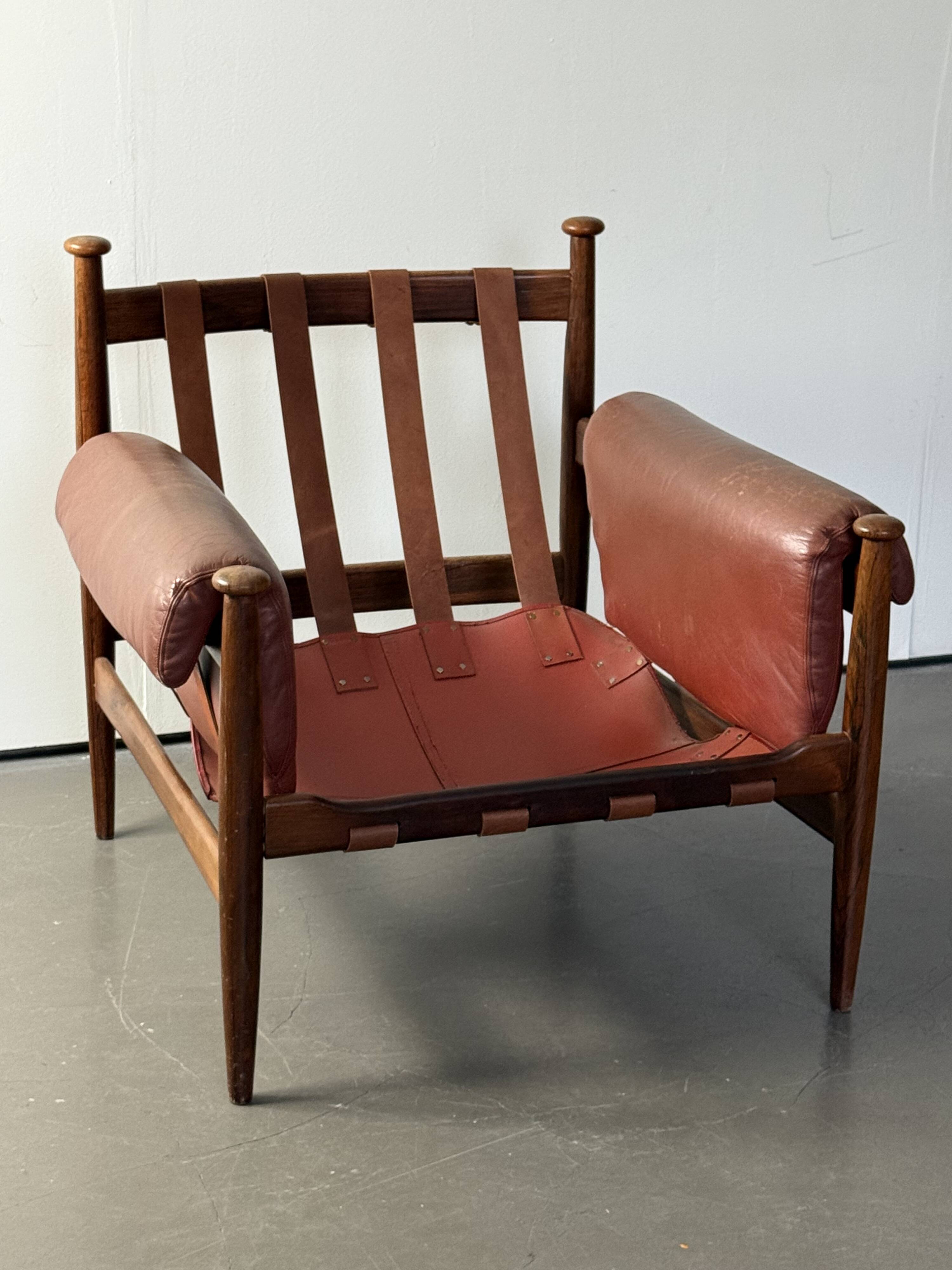Admiral armchair by Eric Merthen, in leather and rosewood