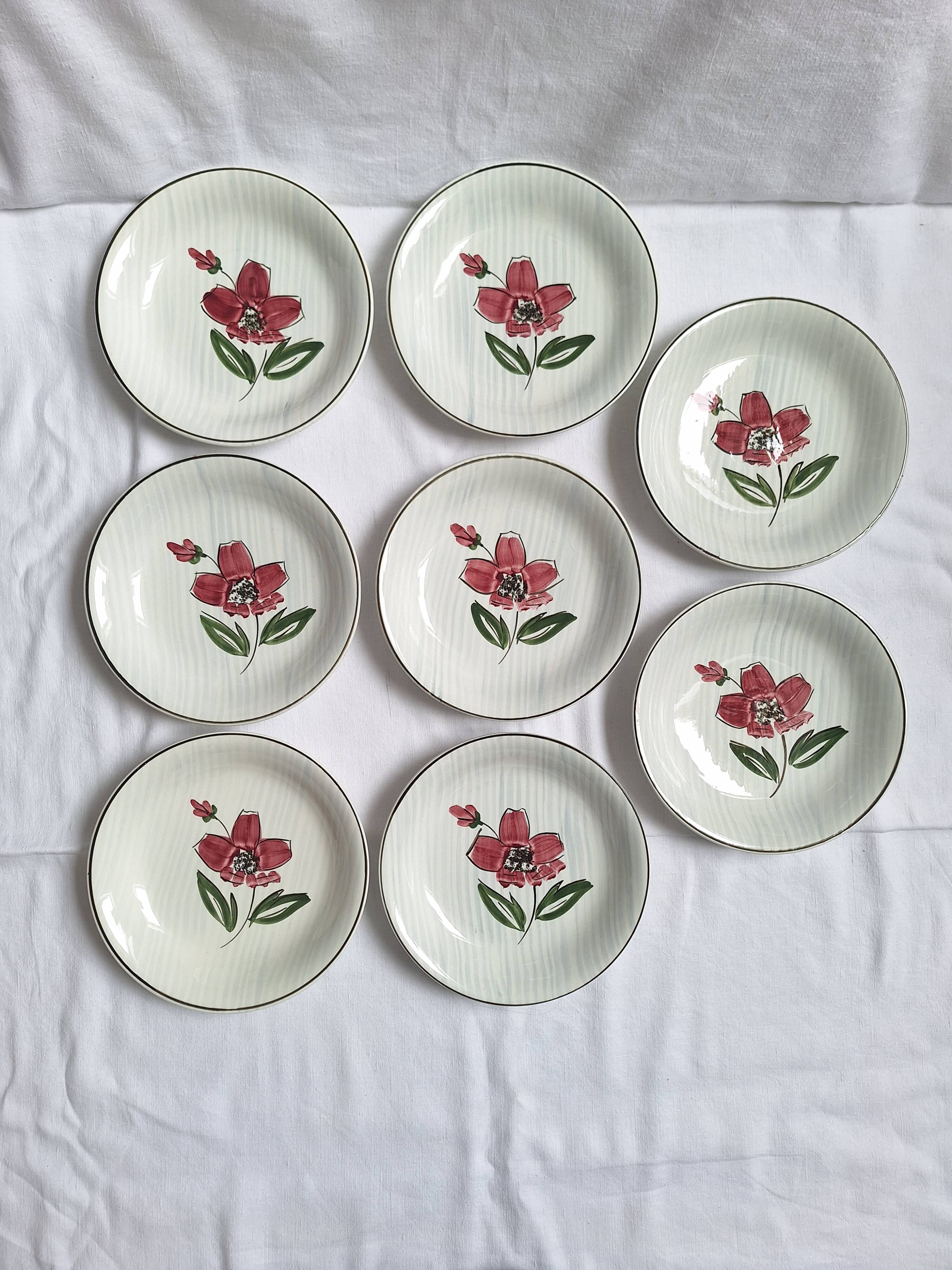 Deep plates / Salad plates with flower design, Sarreguemines model Emilie