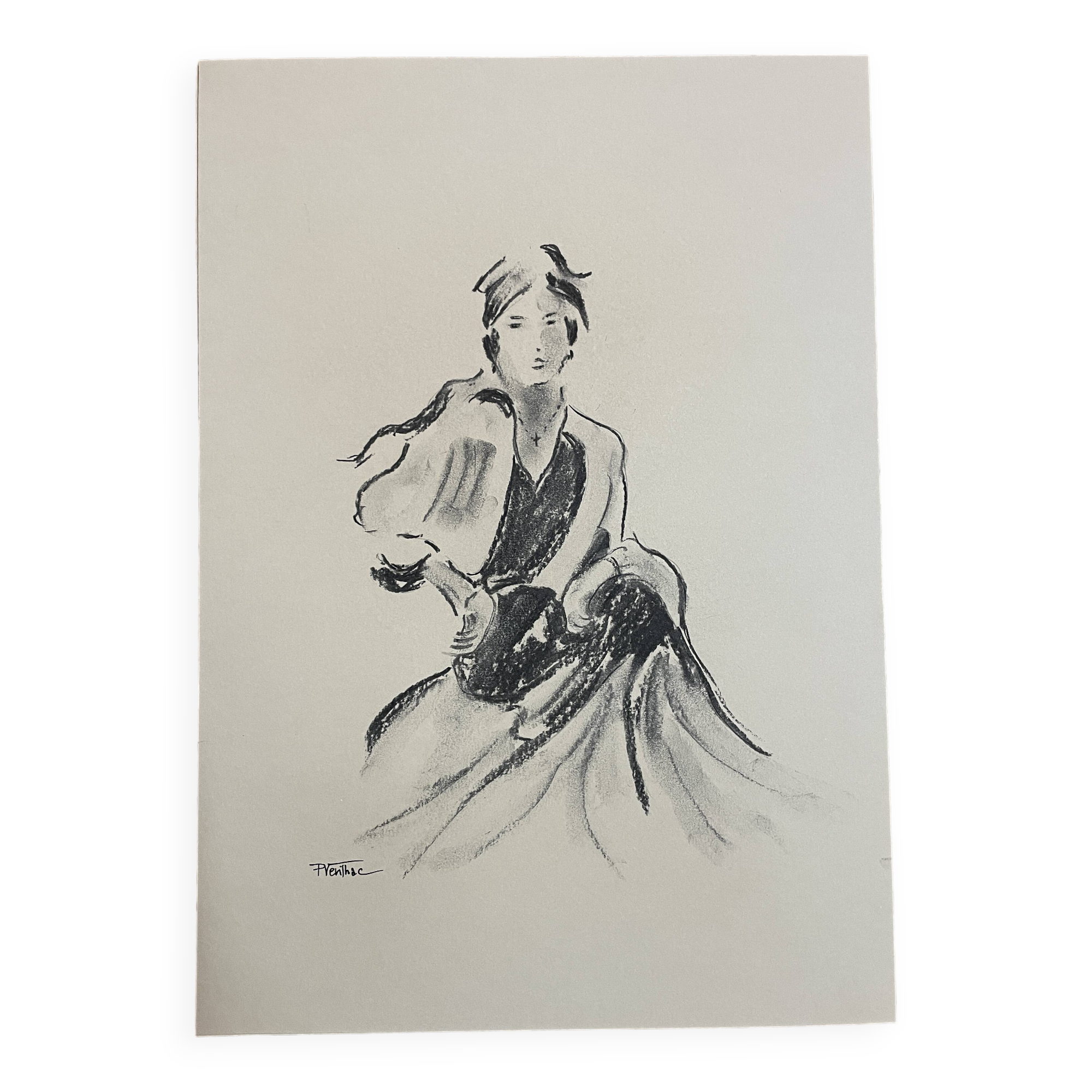 Signed charcoal drawing of a female portrait "lady"