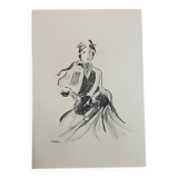 Signed charcoal painting of a female portrait "lady"