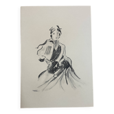 Signed charcoal drawing of a female portrait "lady"