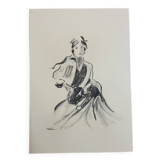 Signed charcoal painting of a female portrait "lady"