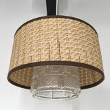 Vintage hanging lamp glass globe and raffia lampshade