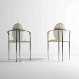 Postmodern dining chairs in steel and white leather, Belgium 1980s