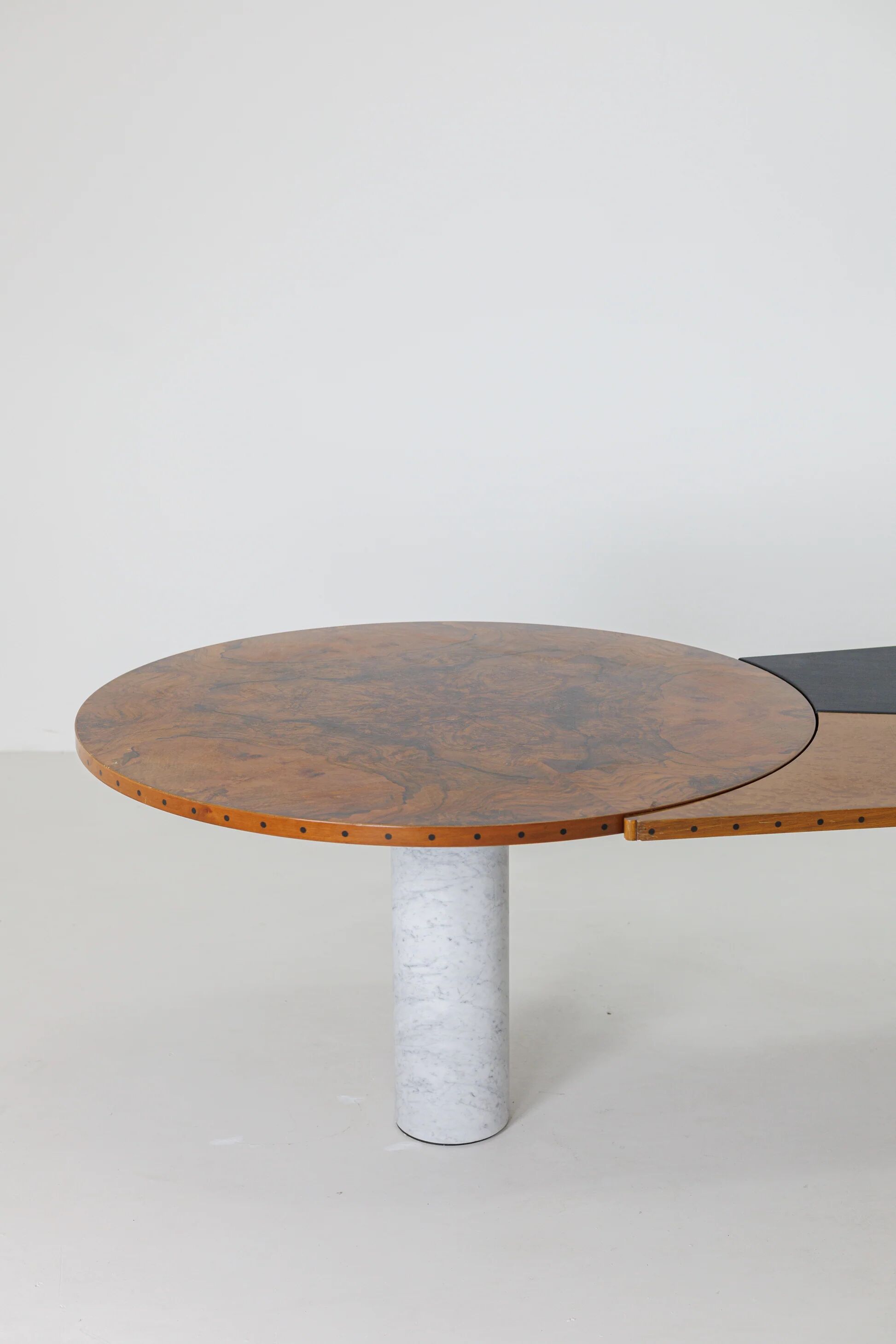 Unique desk Carrara marble & burl wood - Italy, 1980s
