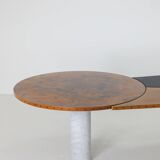 Unique desk Carrara marble & burl wood - Italy, 1980s