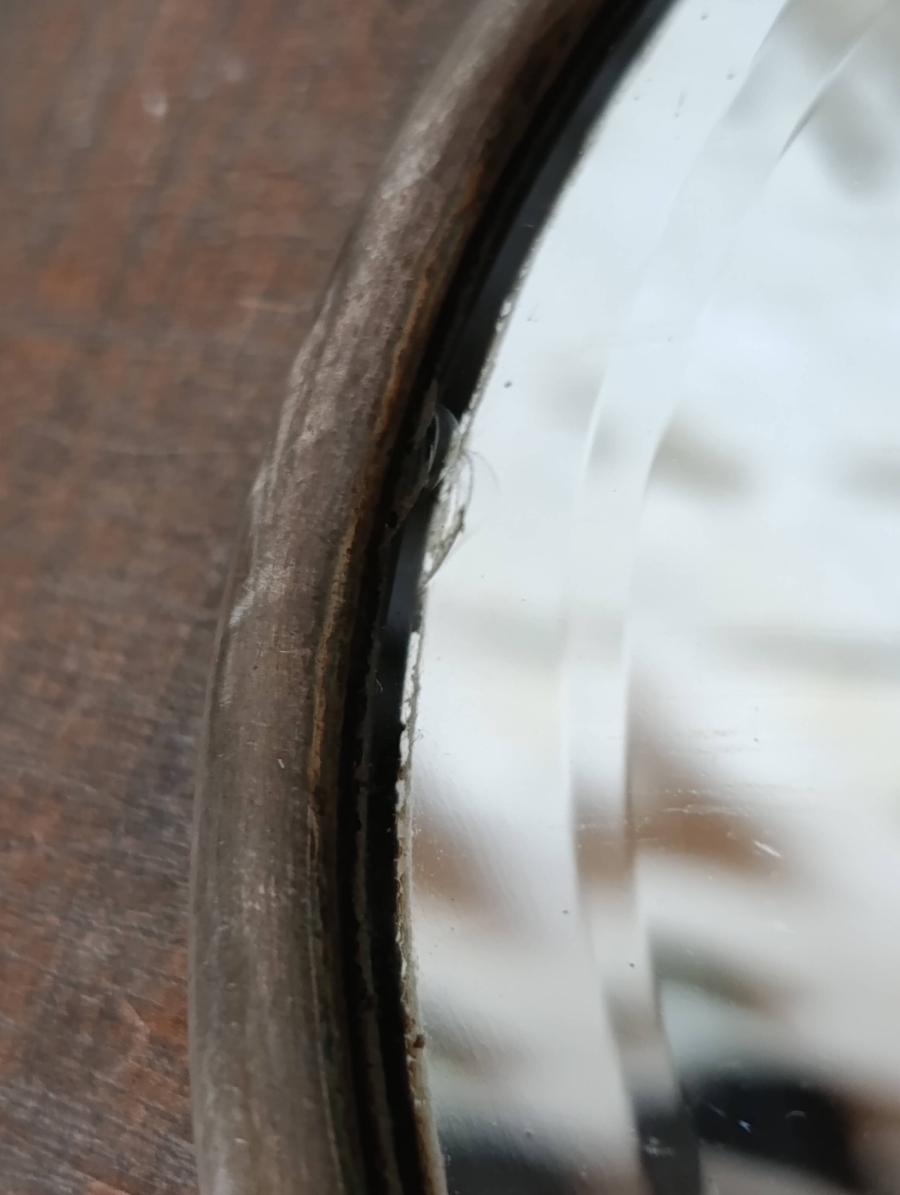 French vintage oval mirror with beveled glass and metal frame