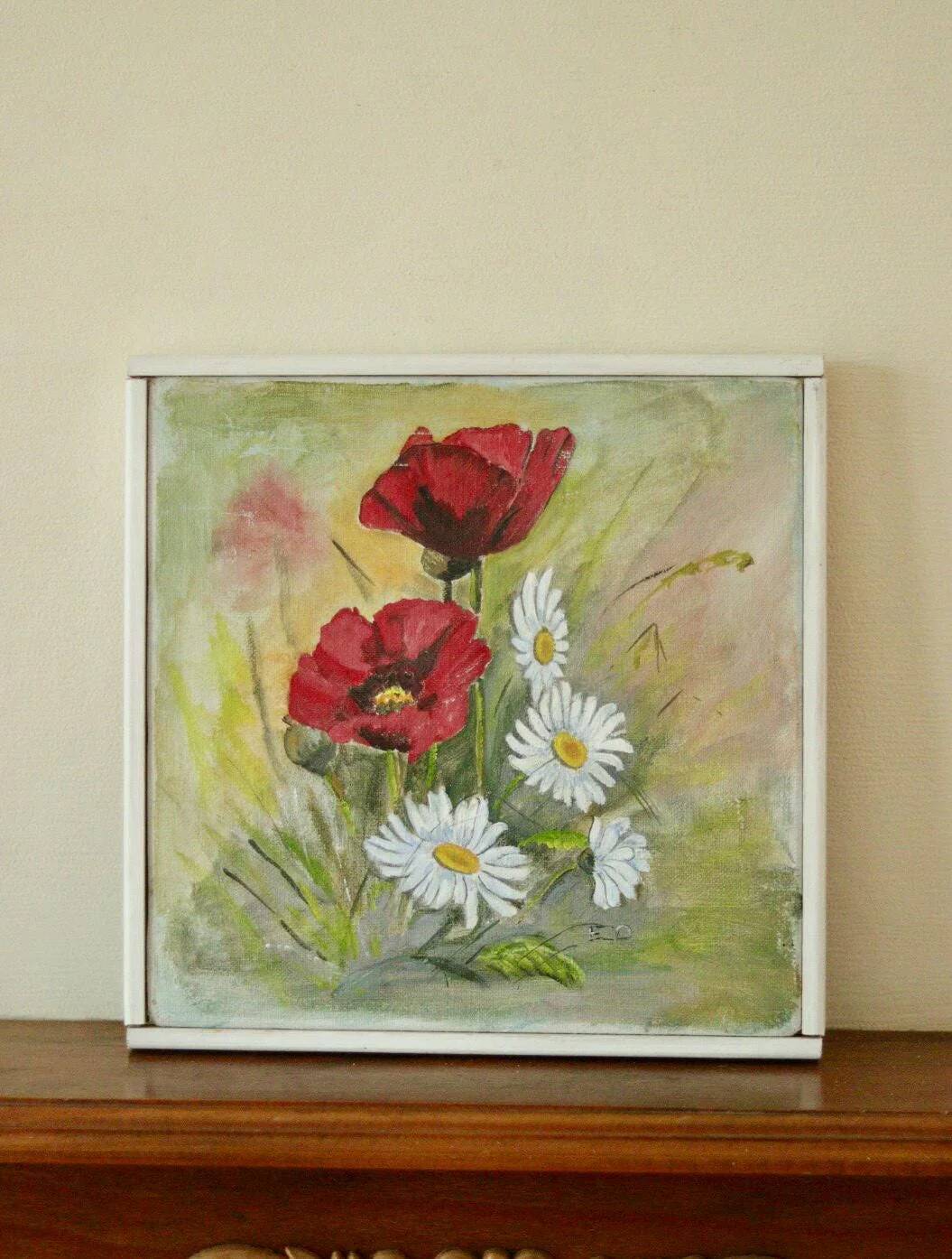 Still life from the mid-20th century, oil on canvas – floral painting