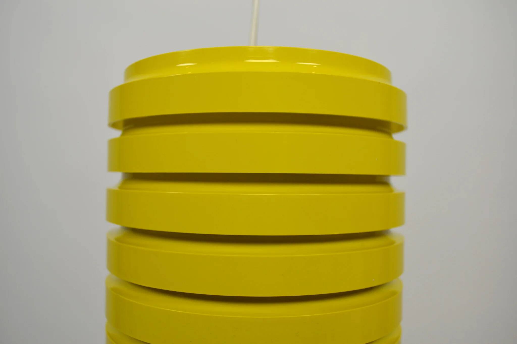Pop Art Yellow Louvered Cylinder Pendant Lamp, Scandinavia, circa 1970