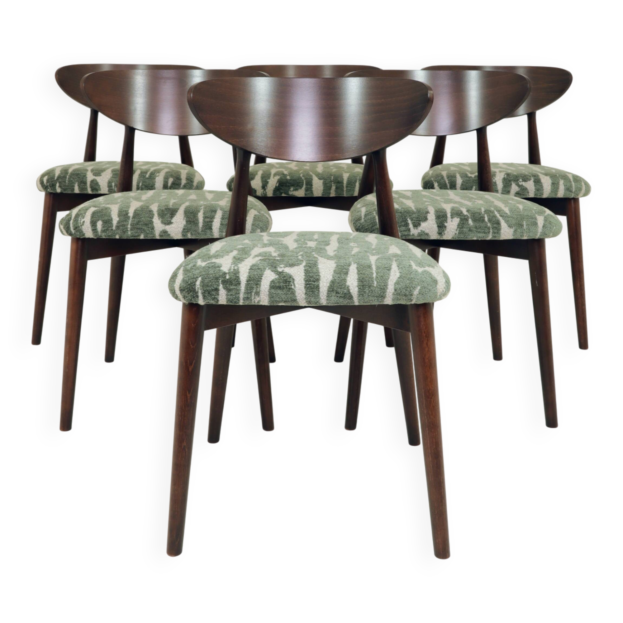 Modern set of 6 dining chairs, jacquard upholstery with patterns.