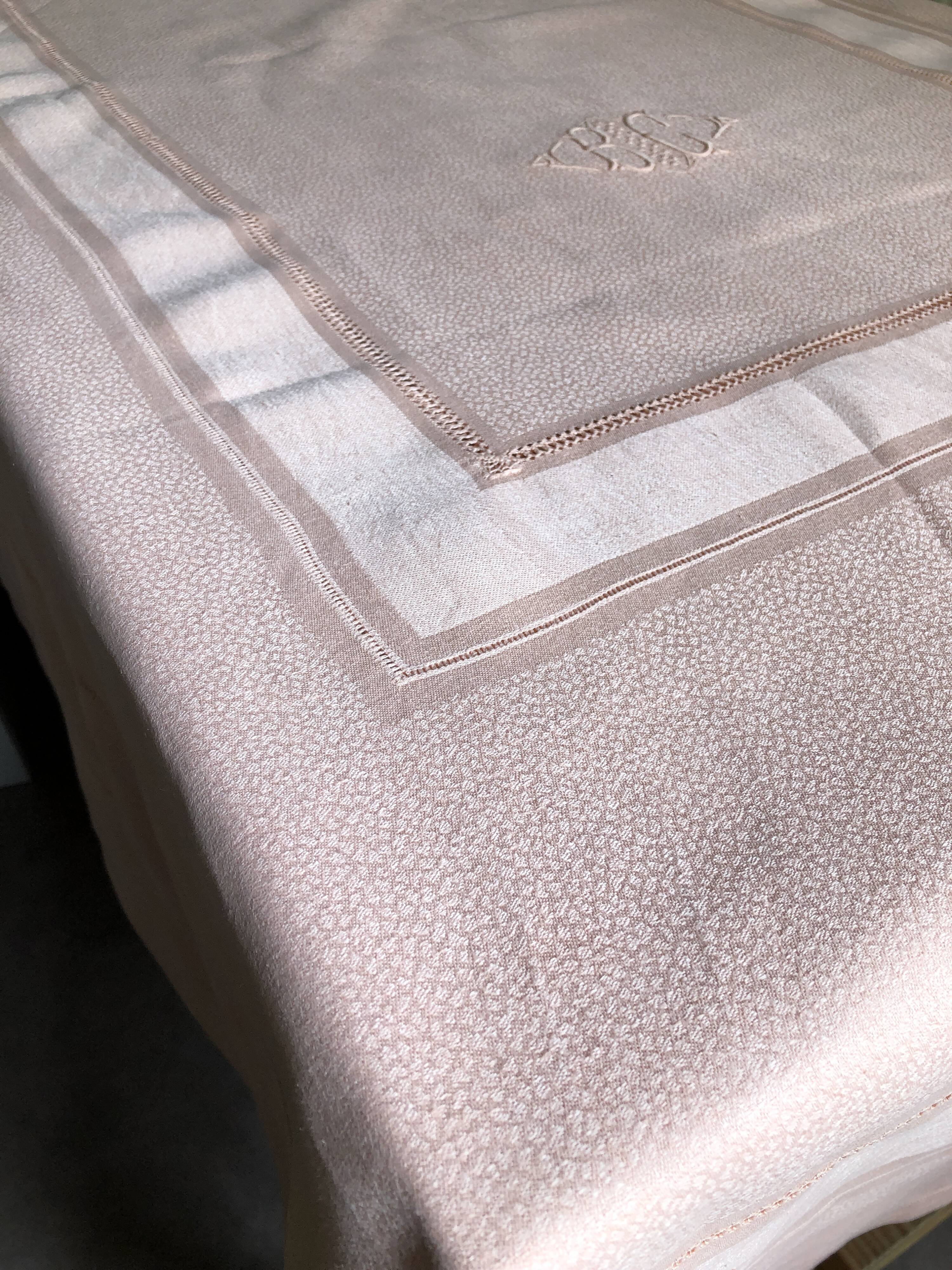 Old damsed tablecloth in linen and silk coral