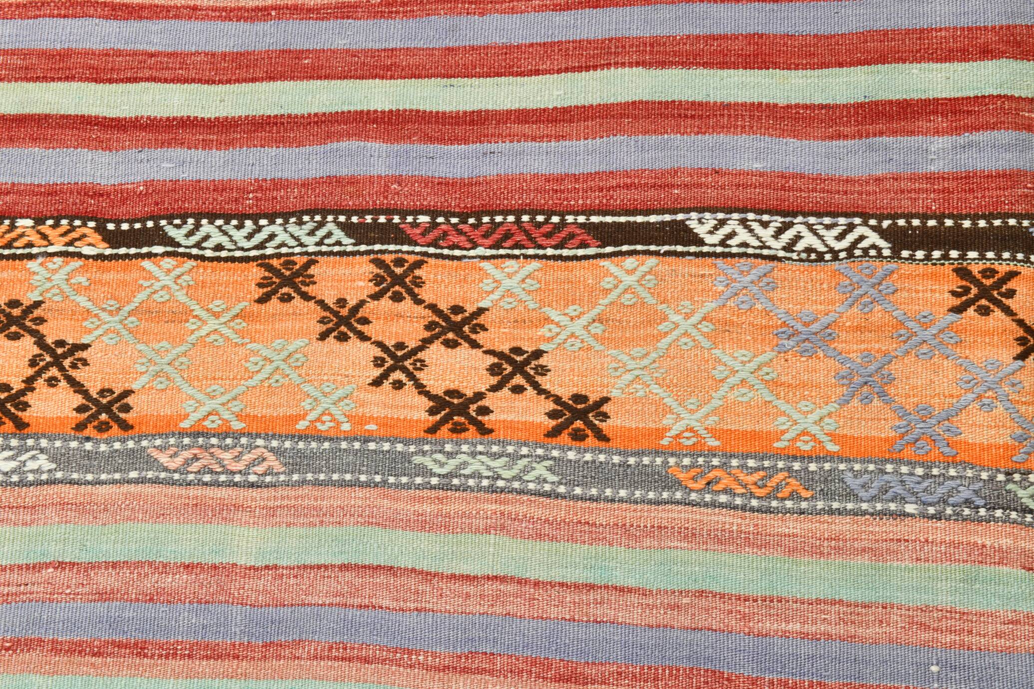 5x8 Orange & Red Striped Vintage Kilim Rug, 173x255Cm SK 32784