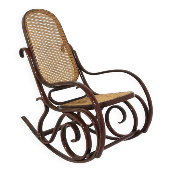 Rocking-chair en hêtre et cannage, Fischel, Vienna, 1930