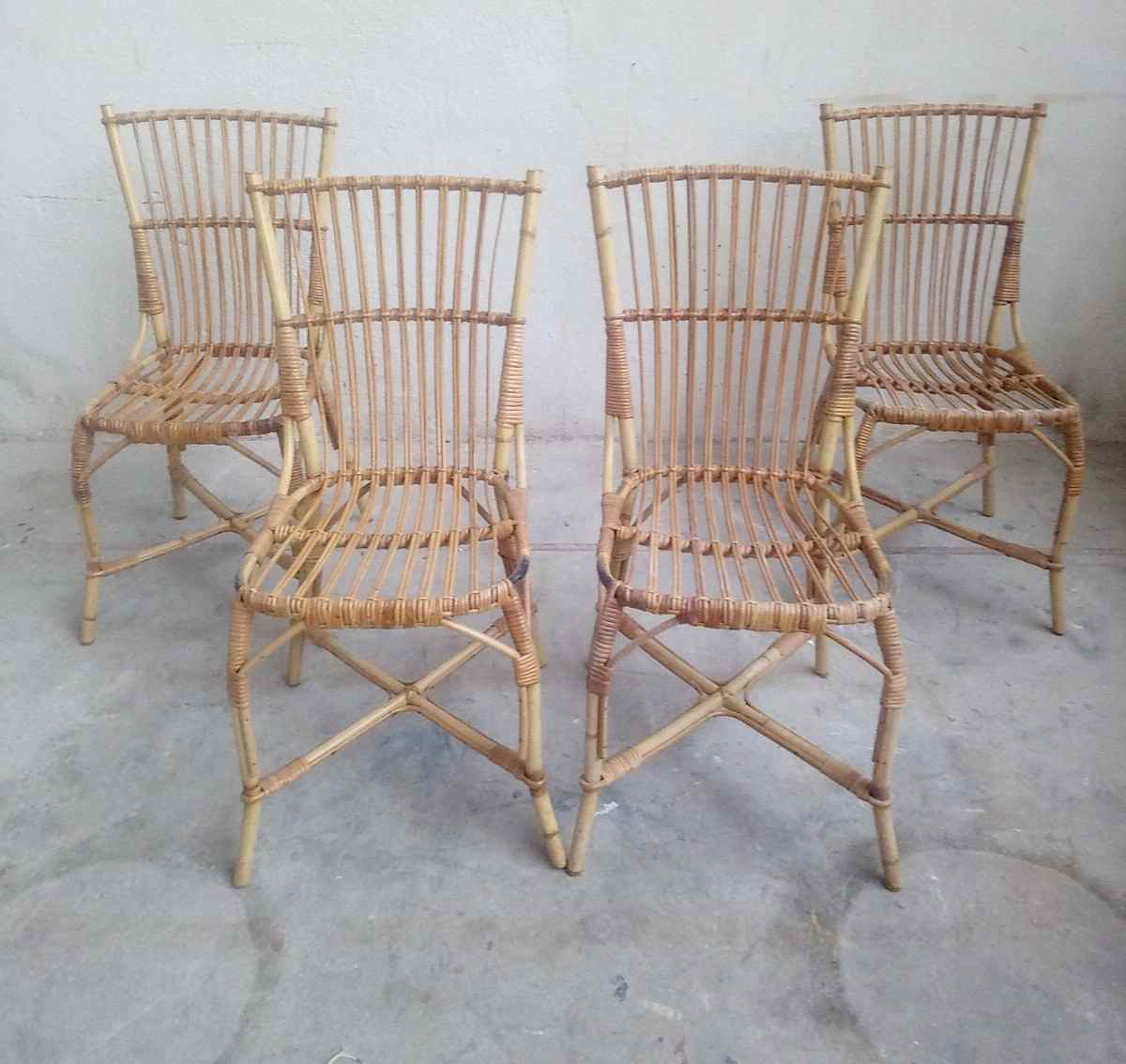 Lot de 4 chaises rotin