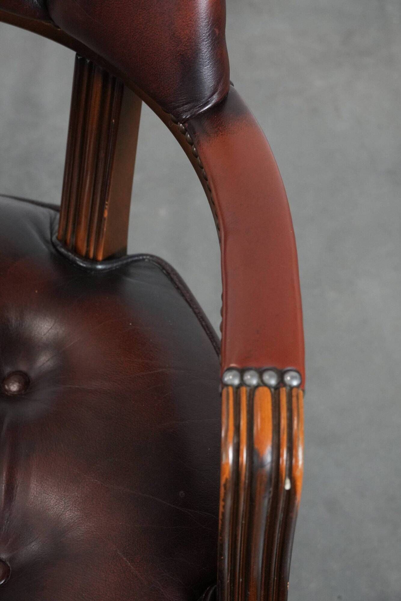 Set of four cowhide leather Chesterfield dining chairs in English style