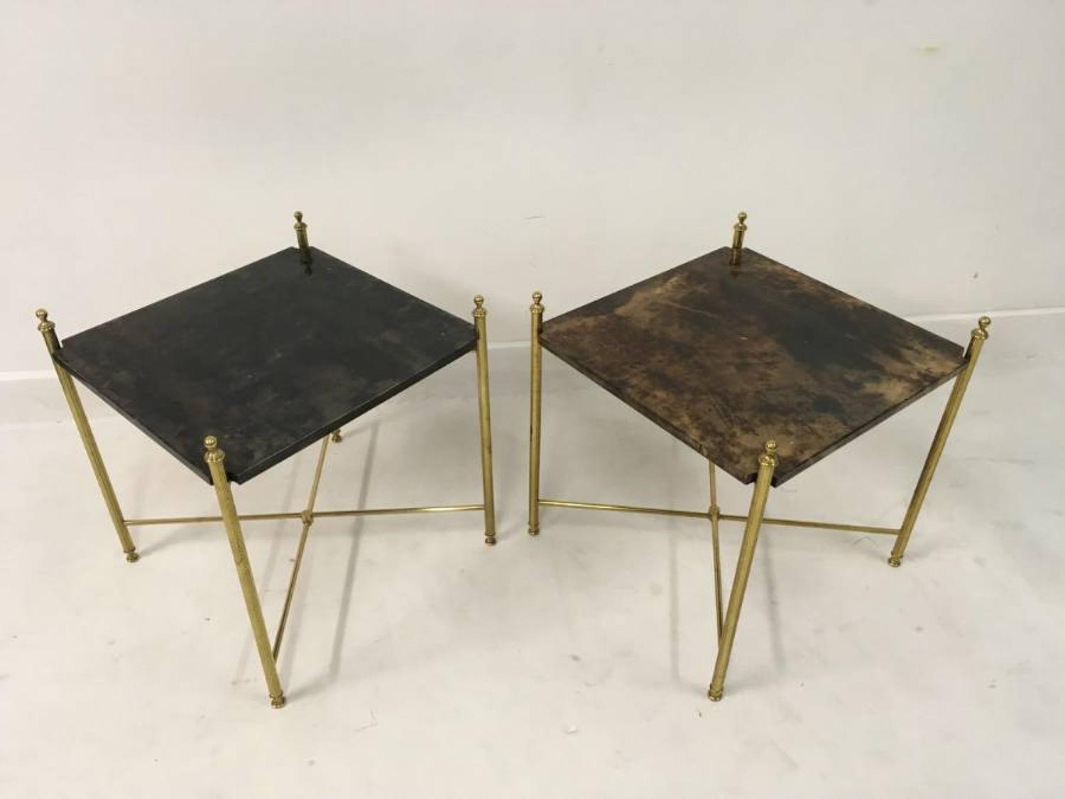 Pair of lacquered goatskin tables