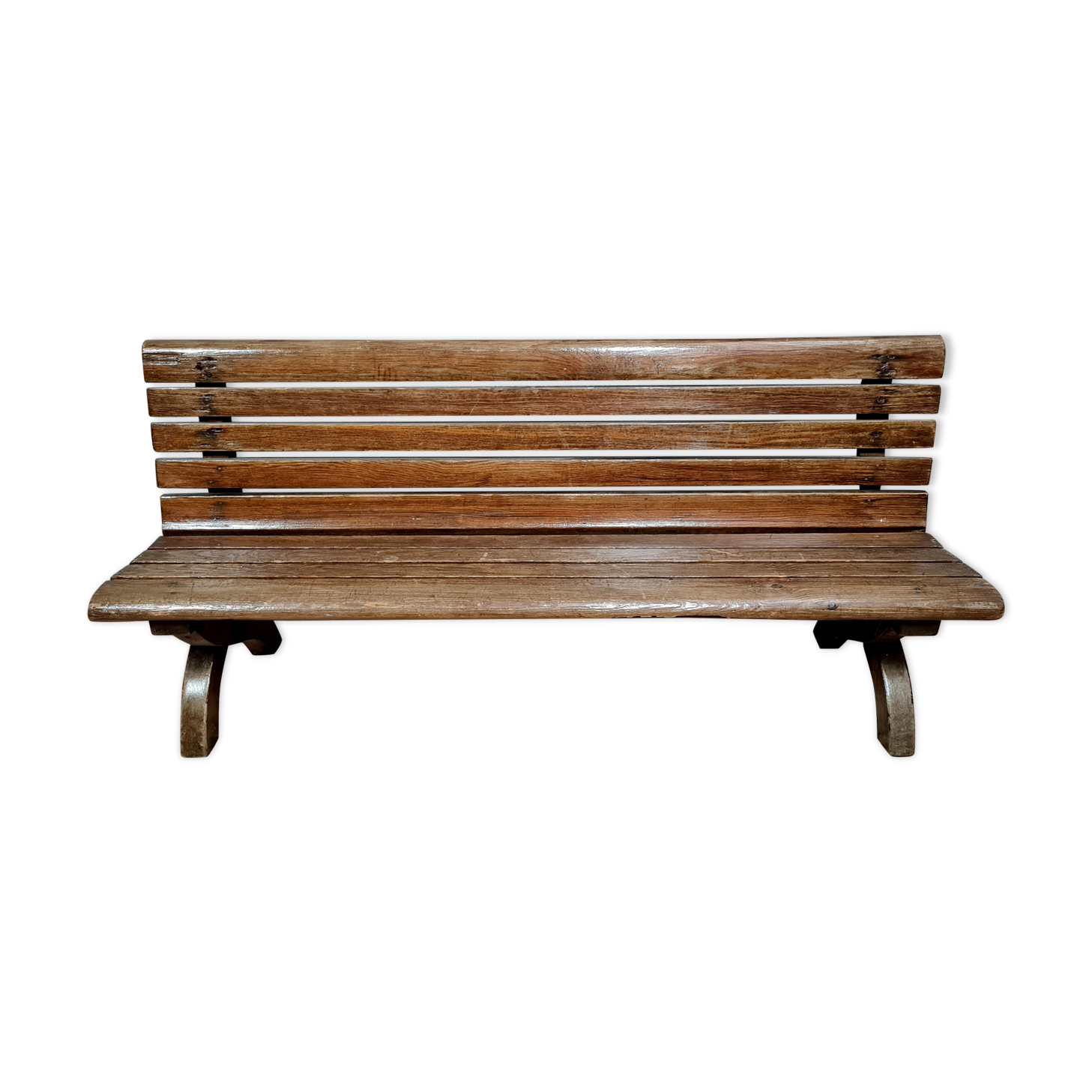 Park bench and garden with natural wood backrest xixth century