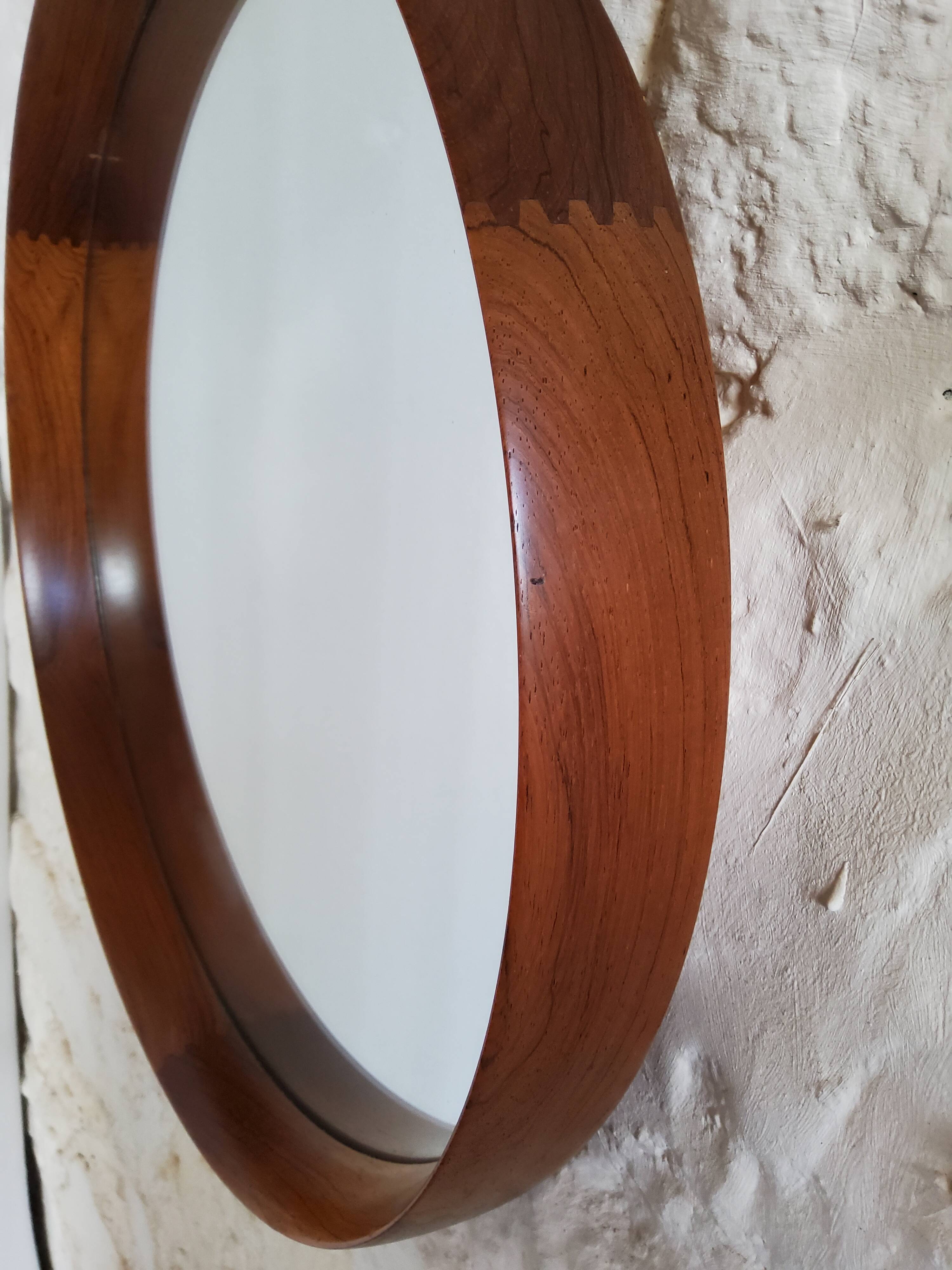 Round teak mirror Uno and Osten Kristiansson Luxus Vittsjö, Scandinavian