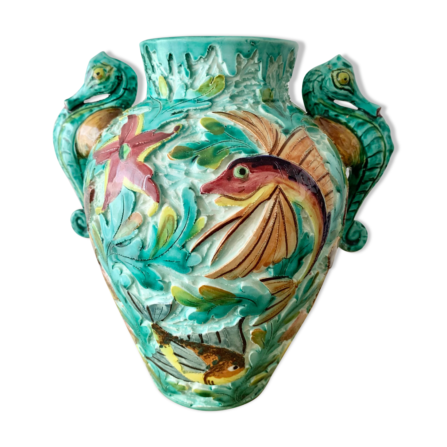 Spanish ceramic vase aquatic decoration