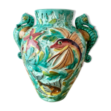 Spanish ceramic vase aquatic decoration
