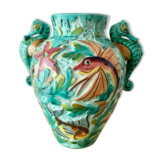 Spanish ceramic vase aquatic decoration