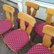 Set of 10 wooden bistro chairs with vintage cushions from the 70s/80s/90s