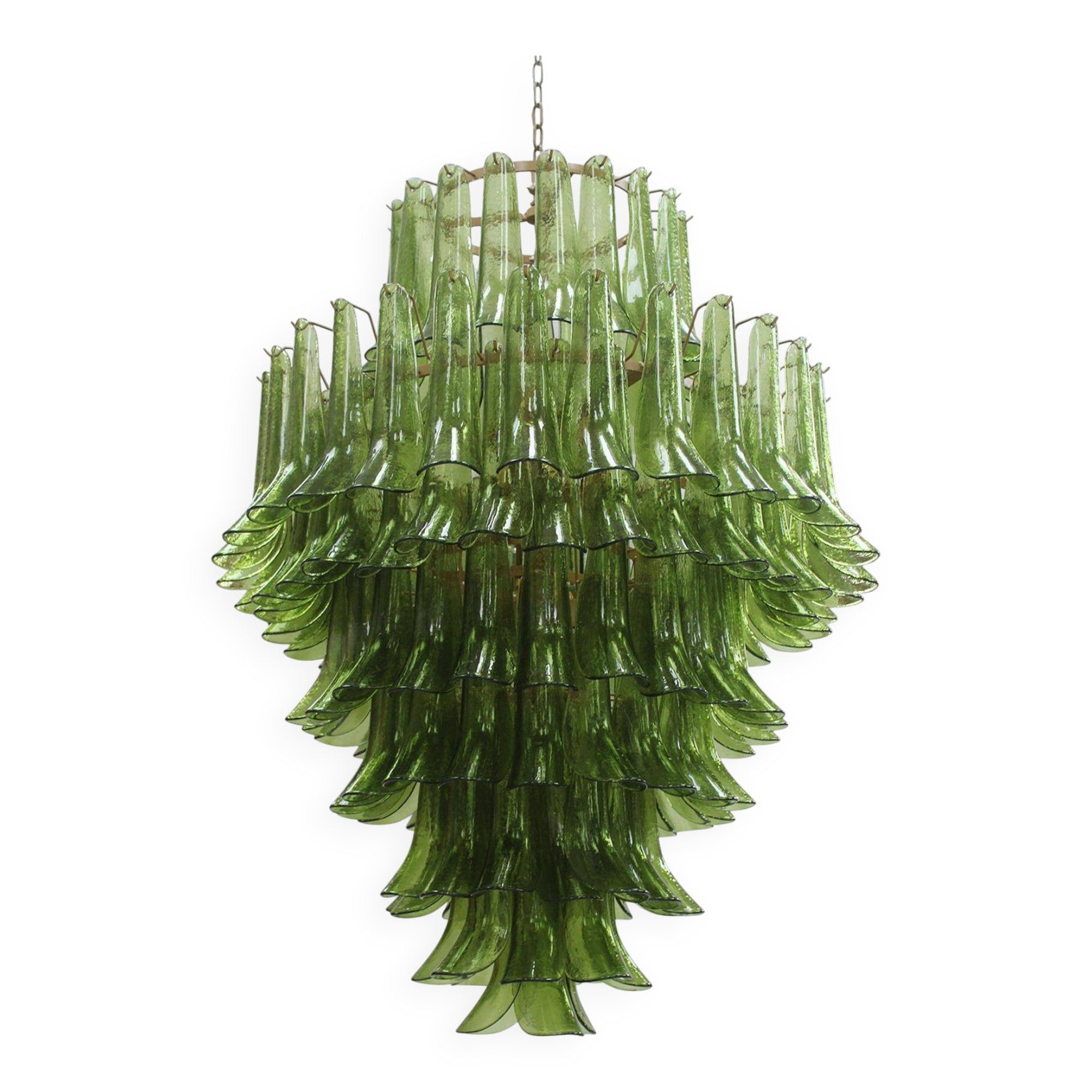 Green Murano Glass Petal Chandelier with Gold-Toned Support, Italy