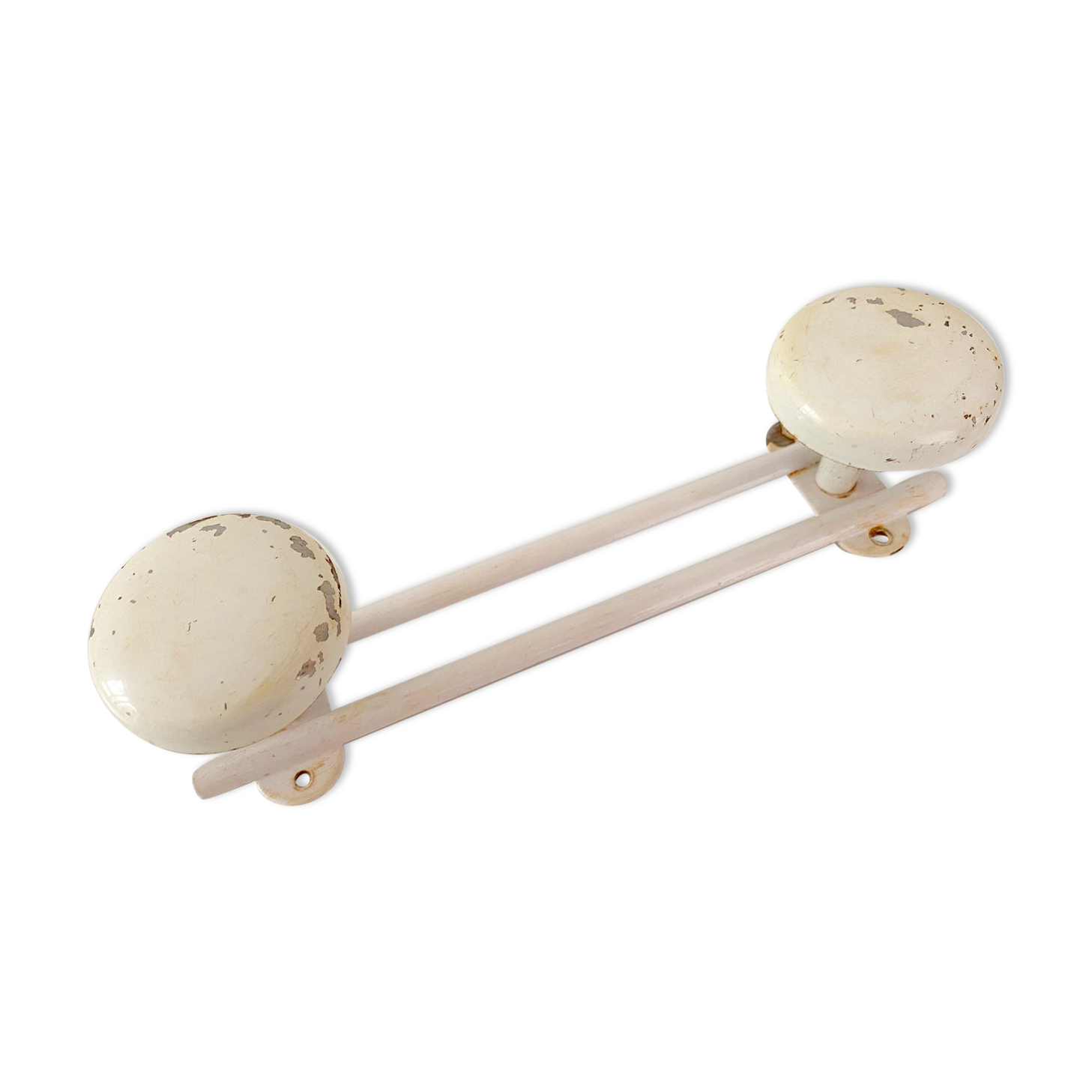 Double coat hook in vintage white lacquered metal