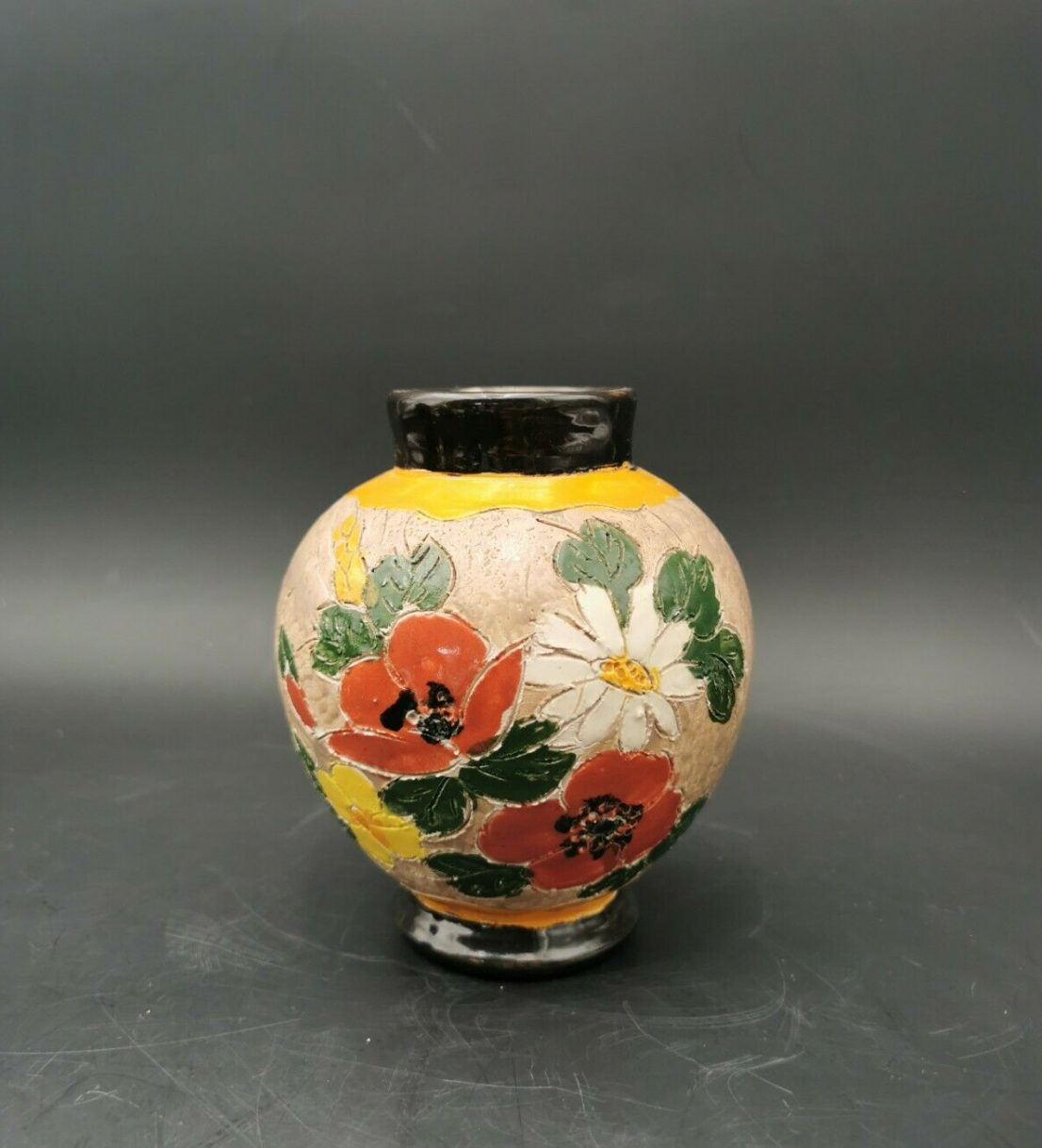 Vase ball signed J. Massier Jérome Vallauris vintage floral decoration