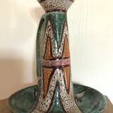 Hand candleholder in enamelled ceramic, polychrome paint, art deco, numbered