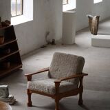 Modern Danish, Pair of Lounge Armchairs in Oak and Lambswool, Henning Kjærnulf, 1960s