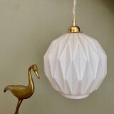 Vintage origami globe pendant lamp in white opaline