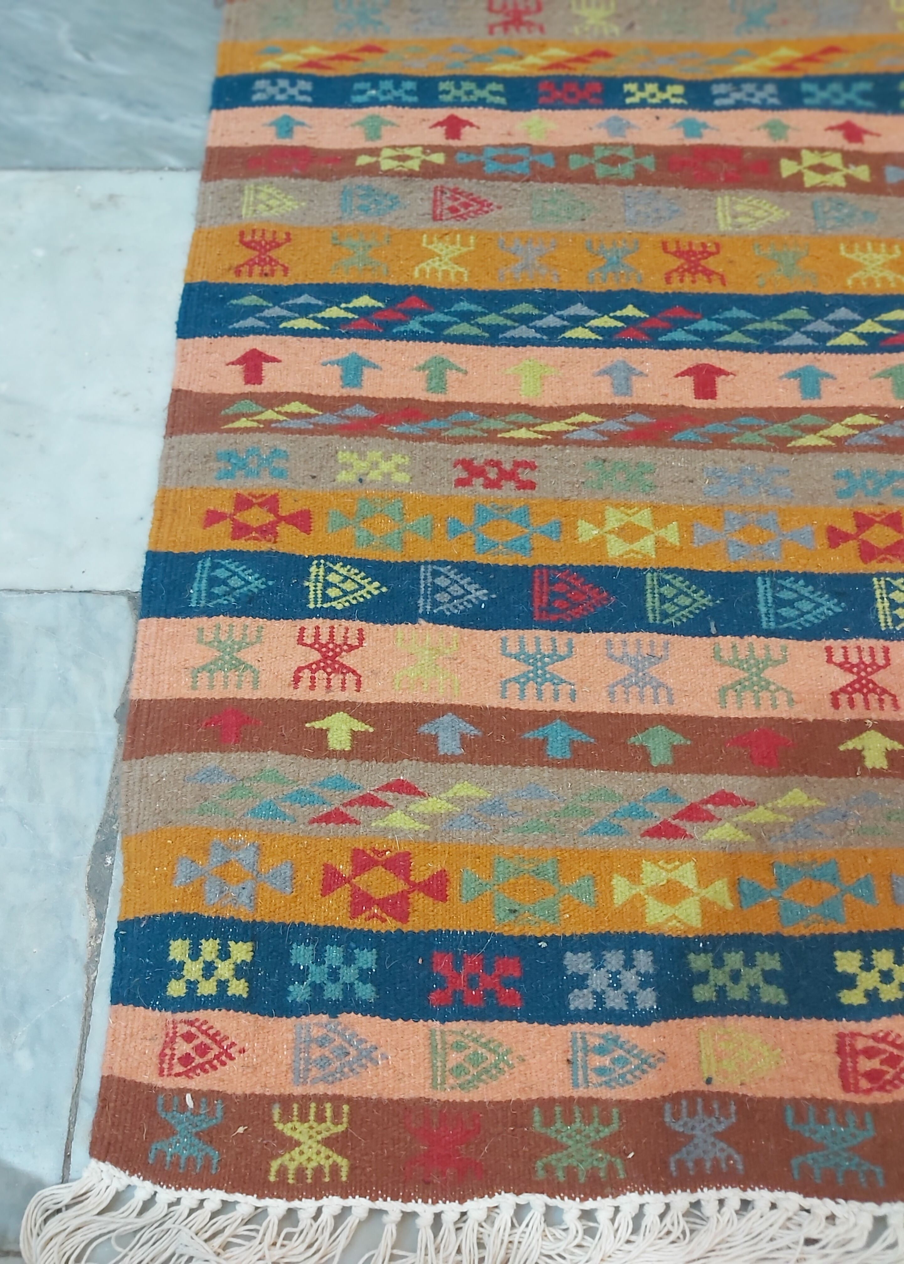Traditional handmade multicolored striped margoum rug -150x75cm