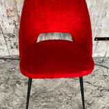 ACHILLE DECOMMERE Chair Red Fur + Black Metal Compass Legs Vintage